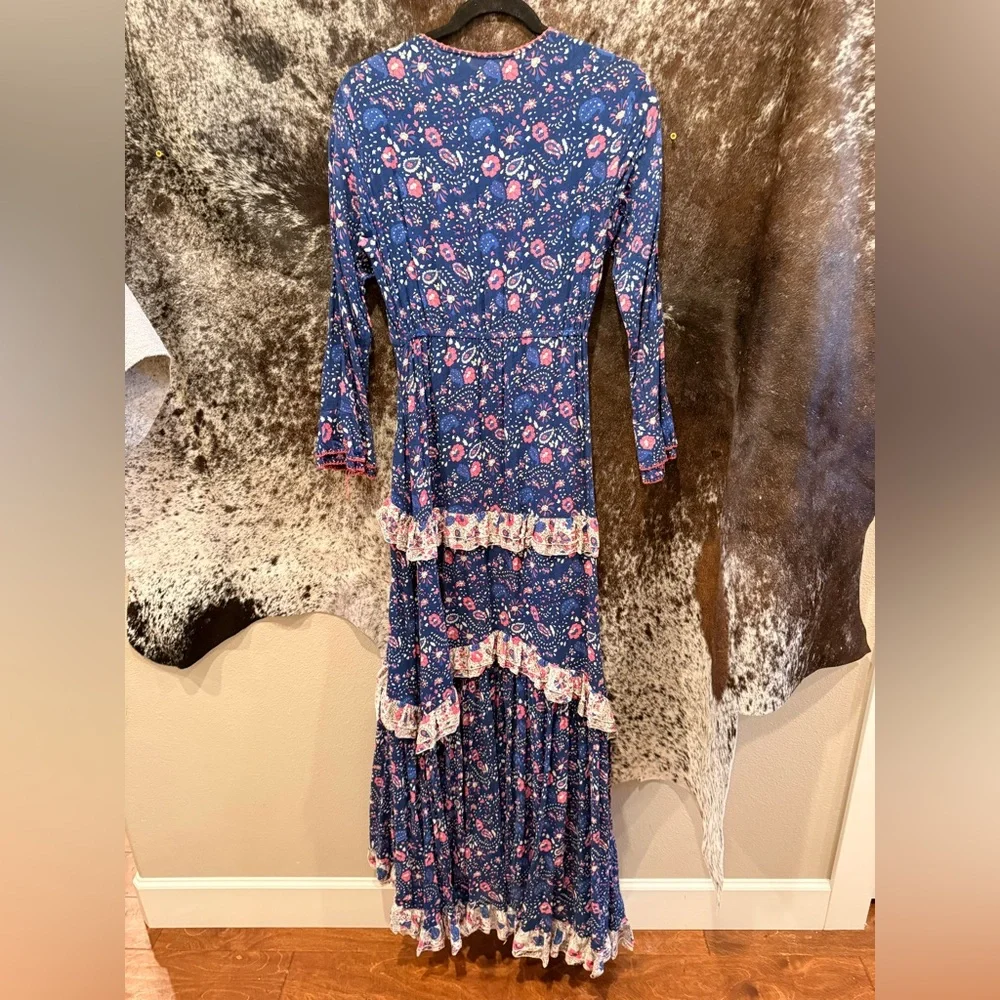 Chasing Unicorns - Dream On Ruffle Maxi Dress. Blue and Pink. Small. - Picture 6 of 10